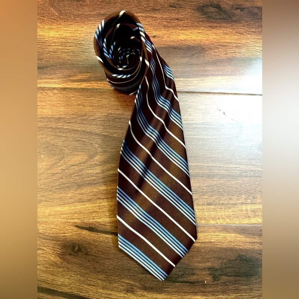 BROOKS BROTHERS Makers Pure Silk Stripe Brown Repp Tie